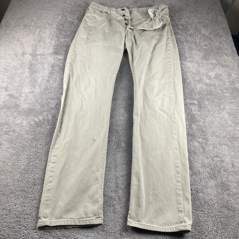 Levis 551 Slim Fit Jeans‎ Mens 34x33 Beige Classic Button Fly Mid Rise VTG